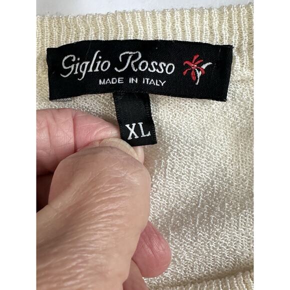 Giglio Rosso Ivory Sz XL Knit Short Sleeve Lightweight Sweater Made In Italy - Picture 10 of 13